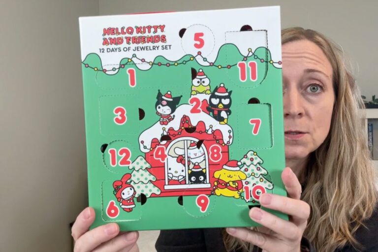 Jen holding the Hello Kitty Jewelry advent calendar