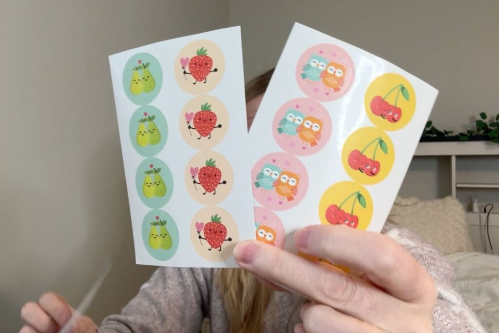 Scented stickers from Decorably Valentine's postcards