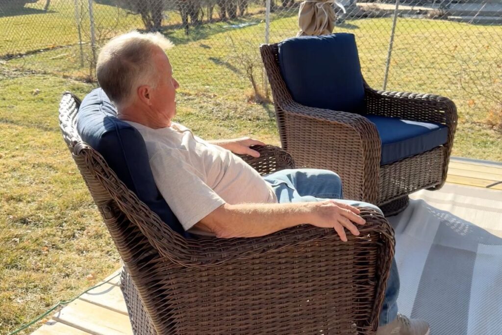 Two cambridge outdoor rocking chairs in the gazebo