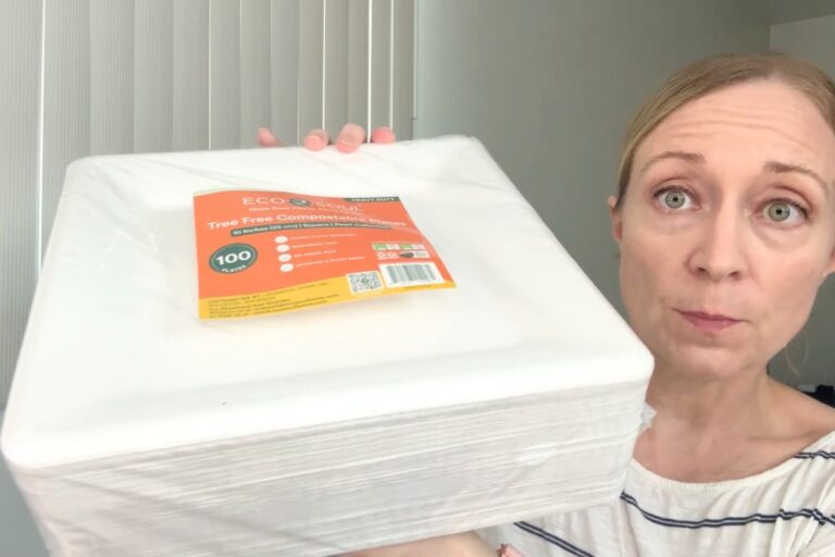 Jen holding a stack of Eco Soul plates