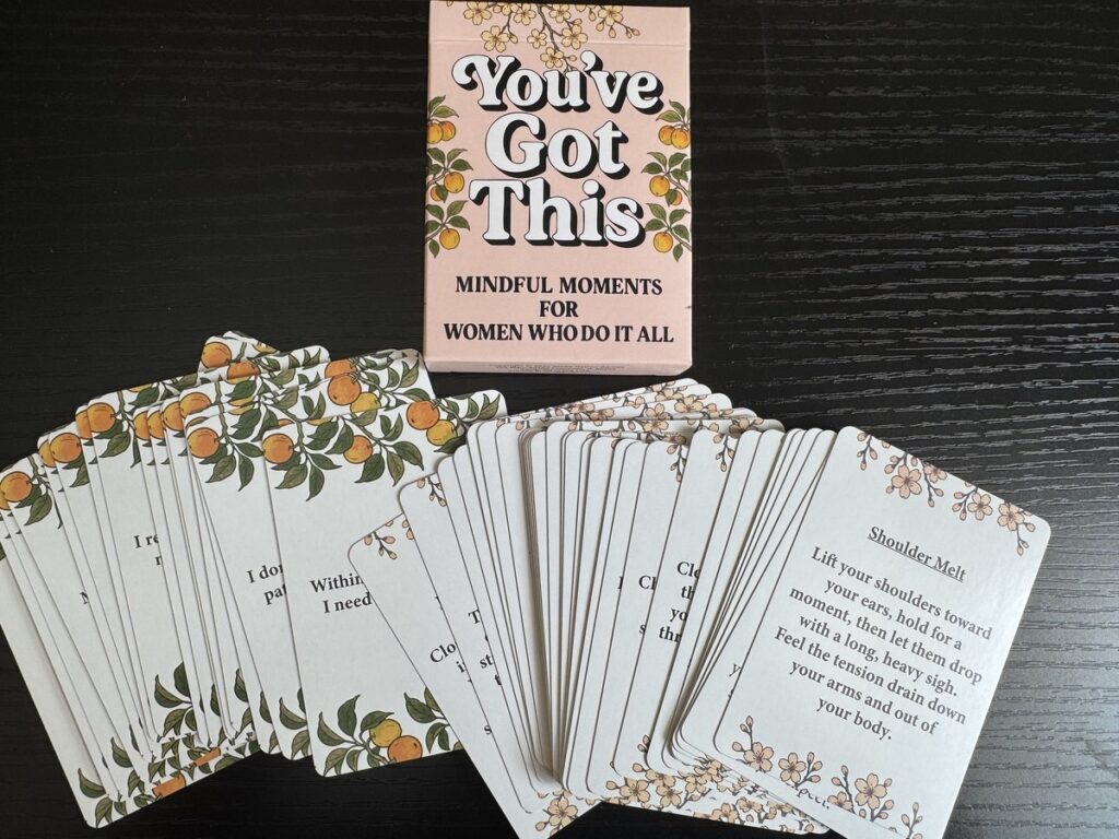 You've Got This Mindful Moments for Women Who Do It All card deck with floral matchbook-style box and fanned prompt cards.
