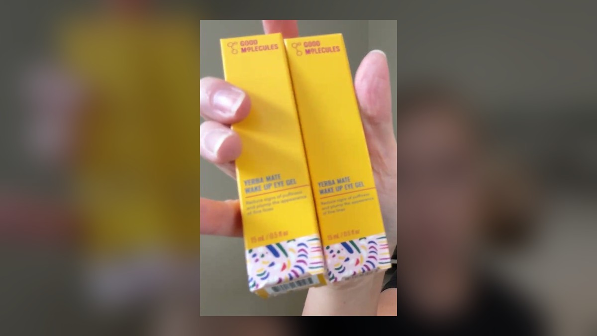 Two yellow Good Molecules Yerba Mate Wake Up Eye Gel boxes held side by side, front panels showing the product name and 15 mL size